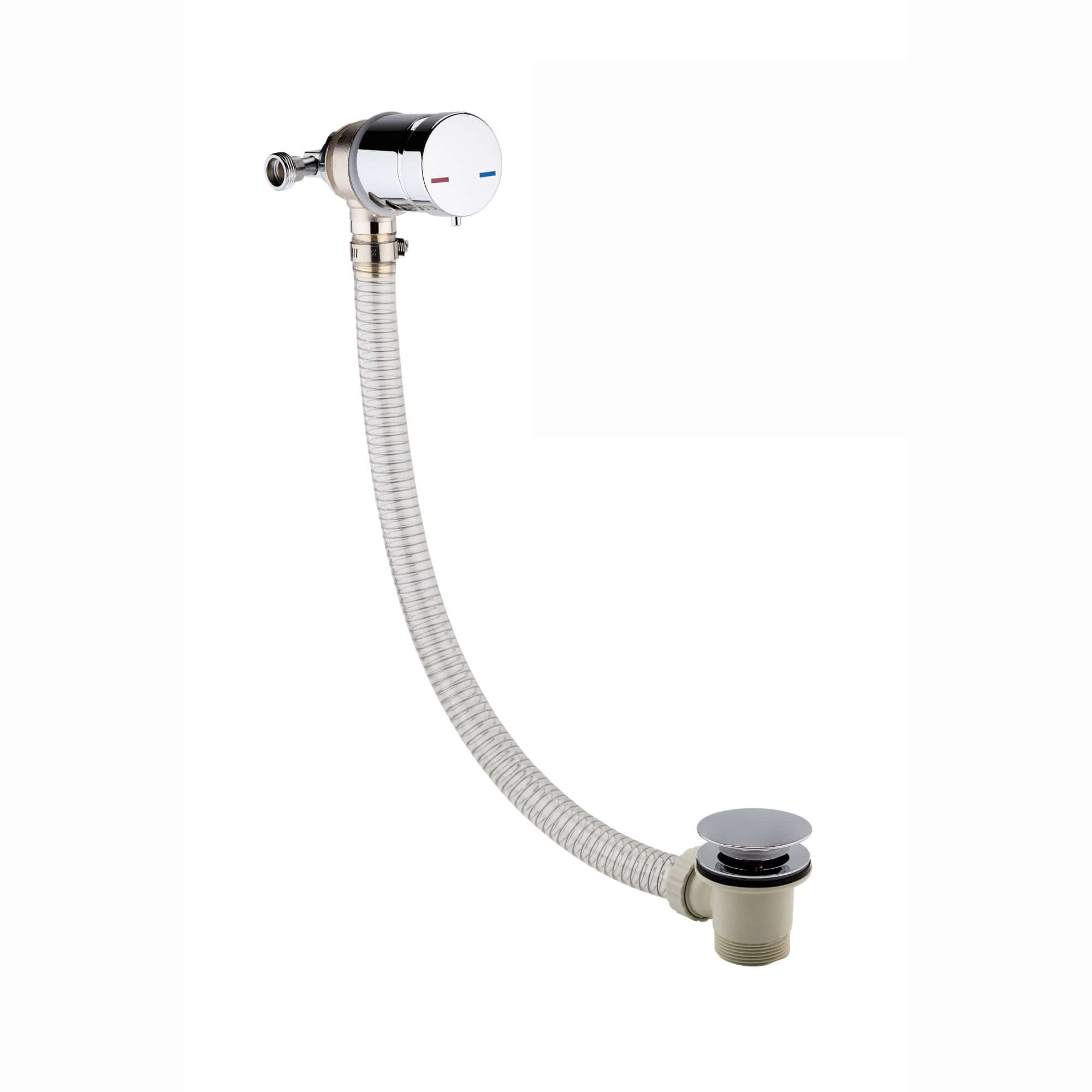 Buy Round temperature control bath mixer filler with overflow and clicker waste - chrome Online UK | HOUSE OF ENKI